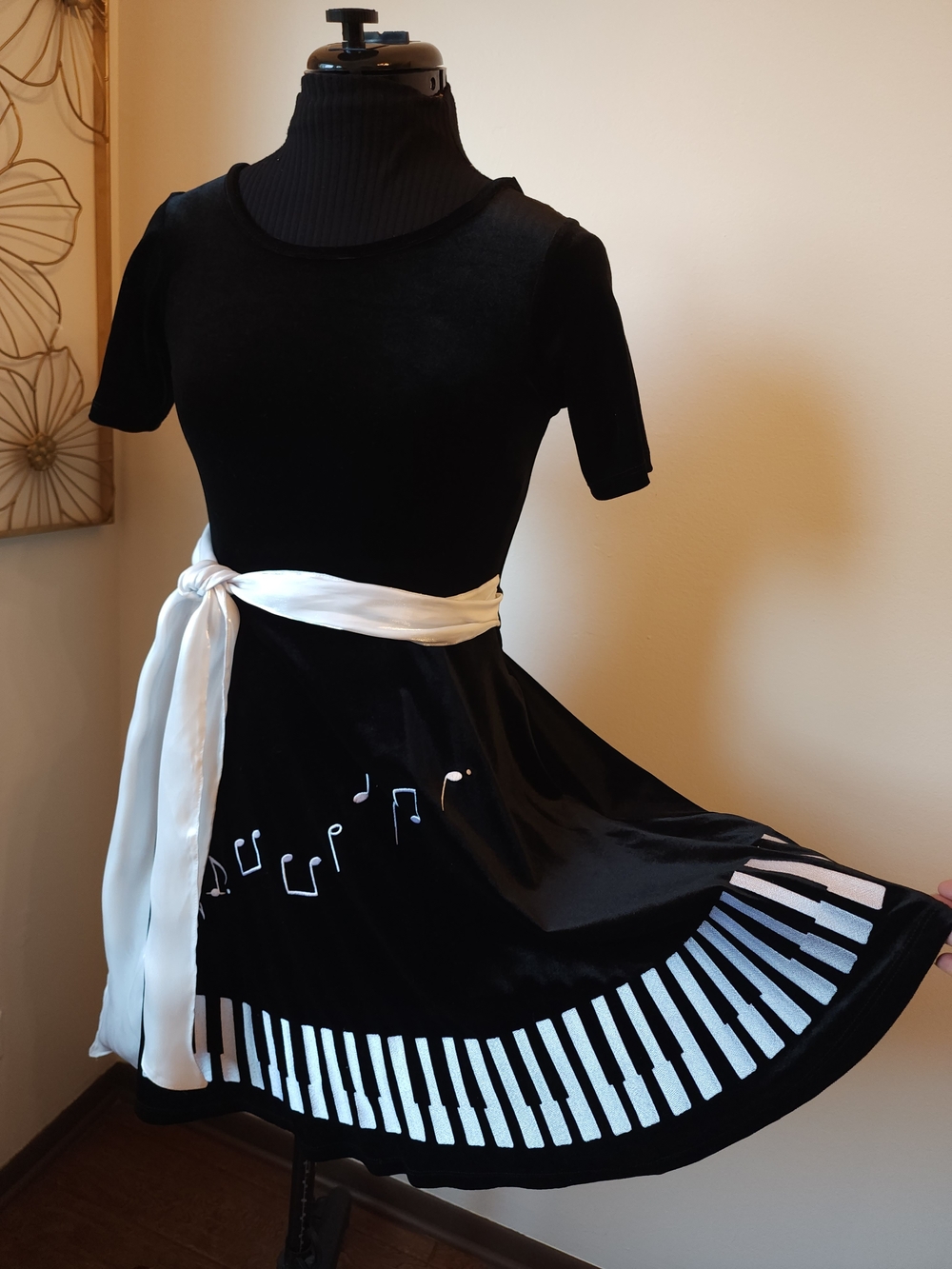 Black Velvet Dress with Piano Key Hem - Picture 4 of 6